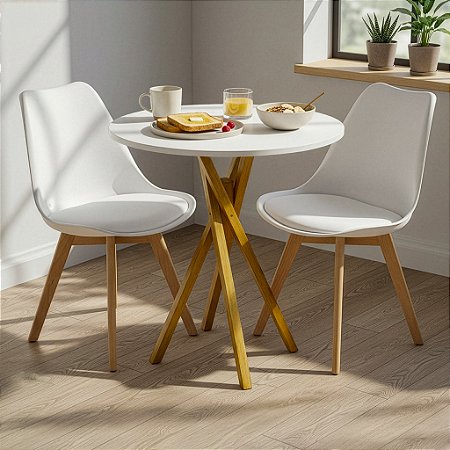 Mesa Redonda Bistrô 70cm Branca com 2 Cadeiras Siena Branca