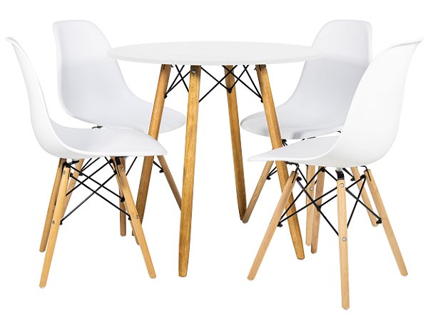 Mesa Redonda Eiffel 80cm Branca com 4 Cadeiras Eiffel Branca