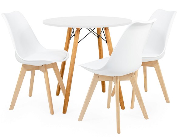 Mesa Redonda Eiffel 80cm Branca com 3 Cadeiras Siena Branca