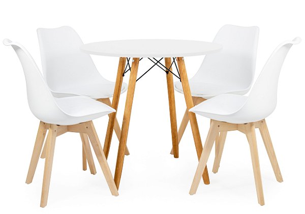 Mesa Redonda Eiffel 80cm Branca com 4 Cadeiras Siena Branca