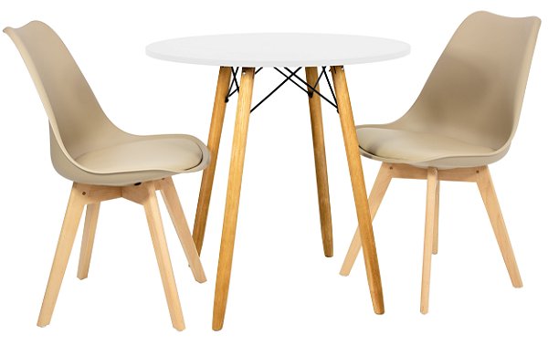Mesa Redonda Eiffel 80cm Branca com 2 Cadeiras Siena Nude