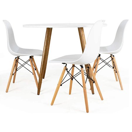 Mesa Redonda Sofia 80cm Branca com 3 Cadeiras Eiffel Branca