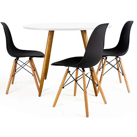 Mesa Redonda Sofia 80cm Branca com 3 Cadeiras Eiffel Preta
