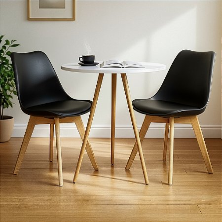 Mesa Redonda Tripé 80cm Branca com 2 Cadeiras Siena Preta