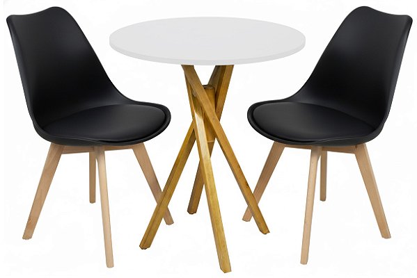 Mesa Redonda Bistrô 80cm Branca com 2 Cadeiras Siena Preta