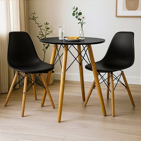 Mesa Redonda Eiffel 60cm Preta com 2 Cadeiras Eiffel Preta