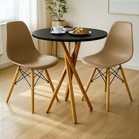 Mesa Redonda Bistrô 70cm Preta com 2 Cadeiras Eiffel Nude