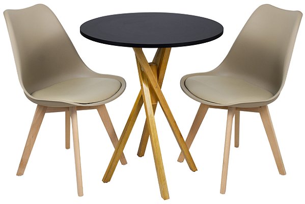 Mesa Redonda Bistrô 70cm Preta com 2 Cadeiras Siena Nude