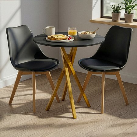 Mesa Redonda Bistrô 70cm Preta com 2 Cadeiras Siena Preta
