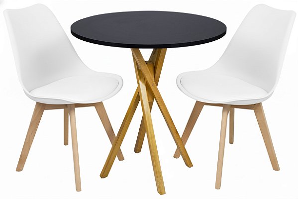 Mesa Redonda Bistrô 80cm Preta com 2 Cadeiras Siena Branca
