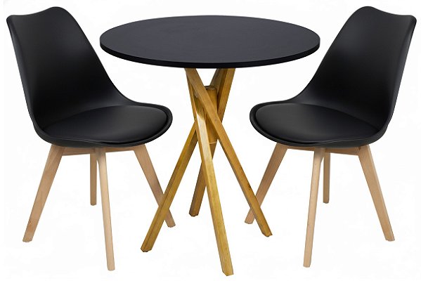Mesa Redonda Bistrô 80cm Preta com 2 Cadeiras Siena Preta