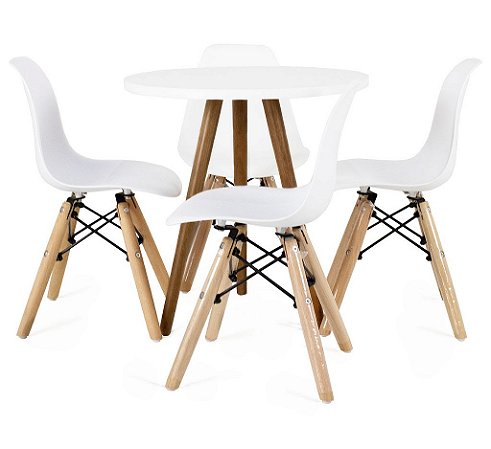 Mesa Infantil Branca 50cm Tripé + 4 Cadeiras Eiffel Branco