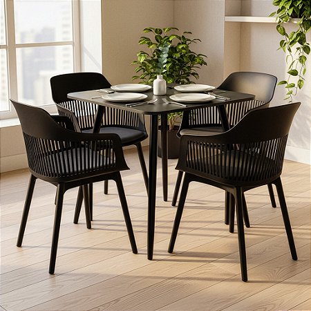 Mesa de Jantar Quadrada Sofia 80cm Preta com 4 Cadeiras Montreal Preta