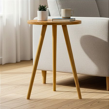 Mesa De Canto Redonda 35cm - Louro Freijó