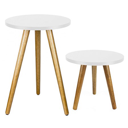 Conjunto 2 Mesas de Canto Redonda 35x30cm / 35x50 - Branco