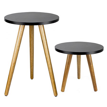 Conjunto 2 Mesas de Canto Redonda 35x30cm / 35x50 - Preto