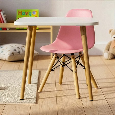Mesa Escrivaninha Infantil 60cm + Cadeira Eiffel Rosa