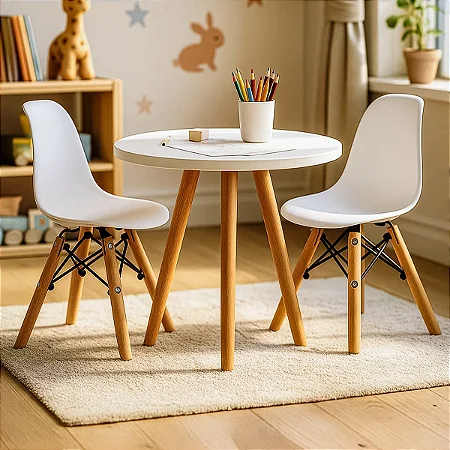 Kit Mesa Infantil Branca 50cm Tripé + 2 Cadeiras Eiffel Branca