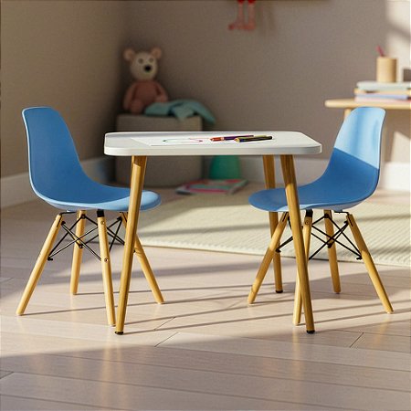 Mesa Escrivaninha Infantil 60cm + 2 Cadeiras Eiffel Azul
