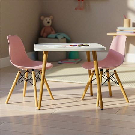 Mesa Escrivaninha Infantil 60cm + 2 Cadeiras Eiffel Rosa