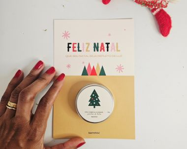 Cartão mini vela aromática 15g Especial Final de ano modelo árvore |bemthivi