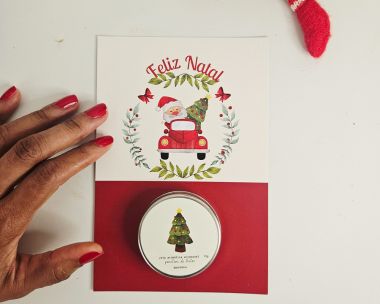 Cartão mini vela aromática 15g Especial Final de ano modelo papai noel |bemthivi