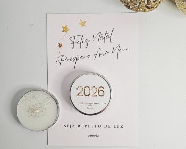 Cartão mini vela aromática 15g Especial Final de ano modelo ano novo |bemthivi