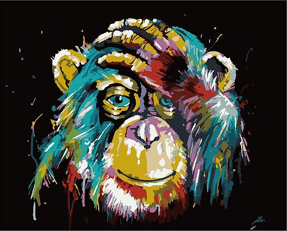 Pintura Numerada Macaco Psicodélico Tecido Pincéis e Tintas Ph9215