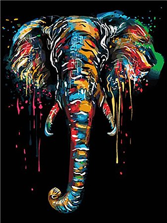 Pintura Numerada Elefante Psicodélico Tecido Pincéis e Tintas Ph9596