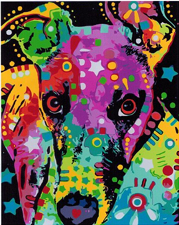 Pintura Numerada Cachorro Psicodélico Tecido Pincéis e Tintas X5280