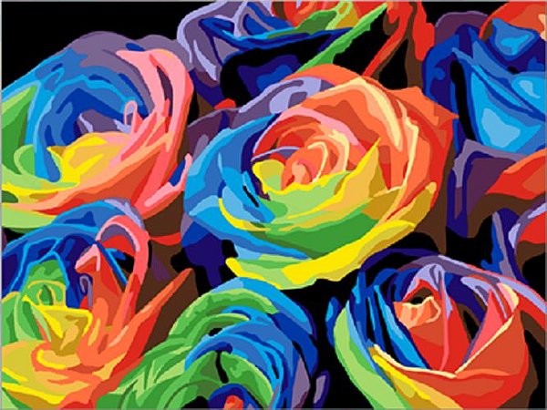 Pintura Numerada Flores Coloridas Tecido Pincéis e Tintas E112