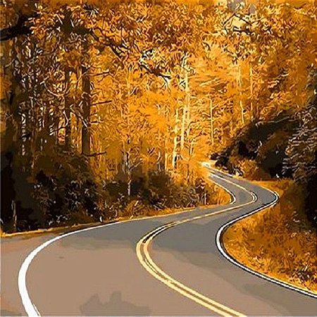 Pintura Numerada Estrada na Floresta Tecido Pincéis e Tintas S175