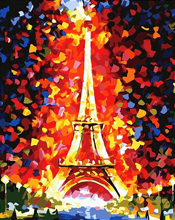 Pintura Numerada Torre Eiffel Abstrata Tecido Pincéis e Tintas Tb171