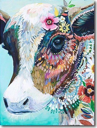 Pintura Numerada Vaca Tecido Pincéis e Tintas Ph9480