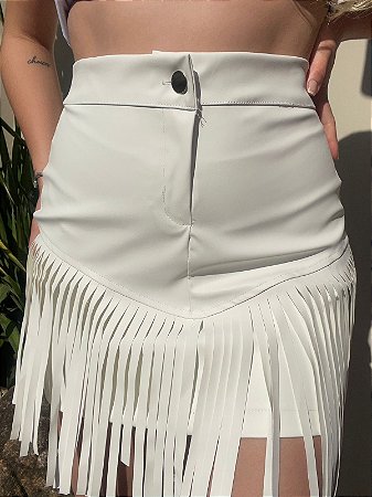 Saia de Couro Curta com Franja Moda Br s