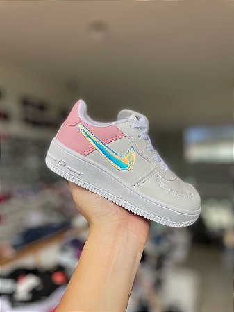 NK Air Force Holográfico Bebê Branco e Rosa