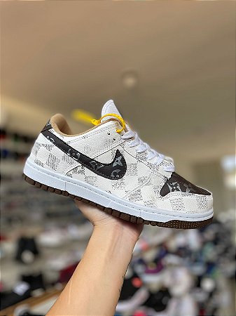 NK Dunk Low Pro LV Premium-Branco e Marrom