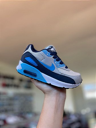NK Air Max 90 Infantil-Cinza e Azul
