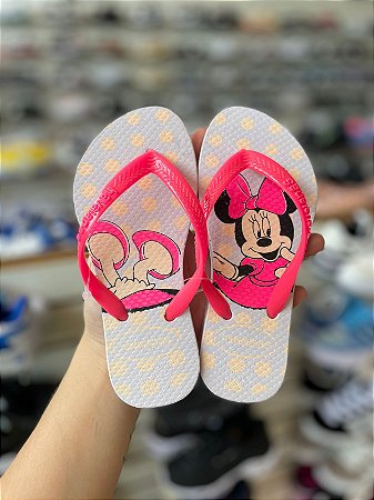 Chinelo Infantil Minnie-Rosa e Branco