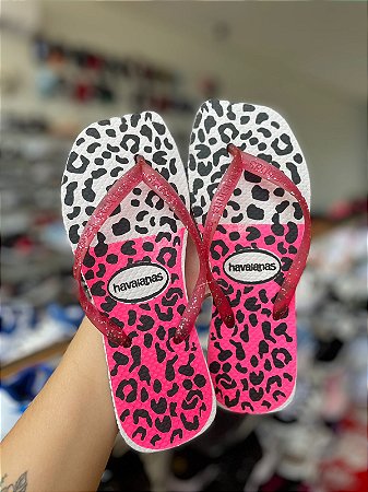 Chinelo Havaianas Quadrada-Onça Branco/Pink
