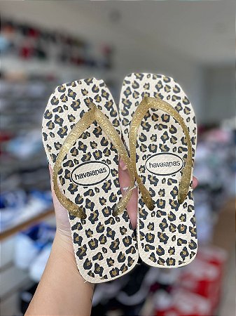 Chinelo Havaianas Quadrada-Onça Bege