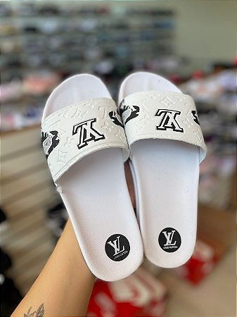 Chinelo Slide LV-Branco e Preto