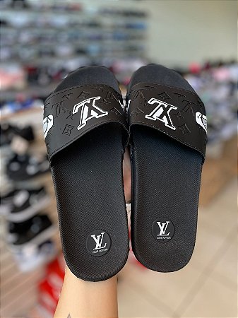 Chinelo Slide LV-Preto e Branco