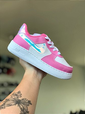 NK Air Force Infantil Holográfico-Rosa e Branco