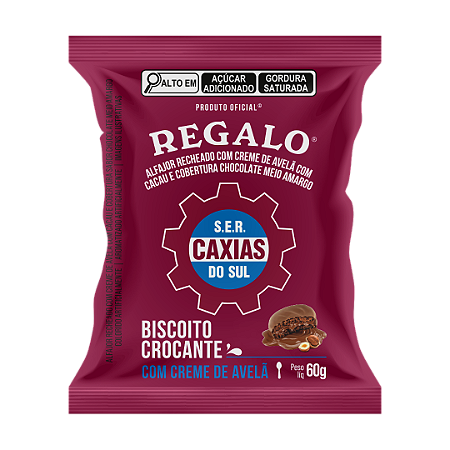 Display 12 un. Alfajor Caxias REGALO Creme de Avelã Chocolate Meio Amargo 60g