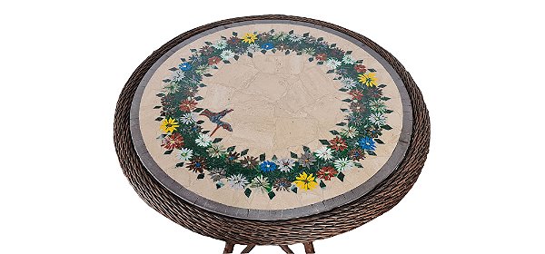 Mesa 060Ø em Mosaico de Travertino Romano | 100% Artesanal