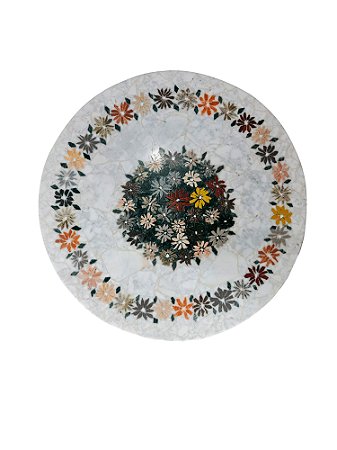 Tampo 060Ø em Mosaico Floral em Mármore Carrara| 100% Artesanal