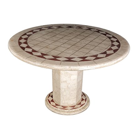 Mesa 1,20Ø Mosaico de Mármore Bege-bahia Ref. Losangos Vermelhos