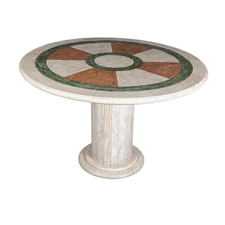 Mesa 1,20Ø Mosaico de Mármore Bege-bahia , Rosso Verona e Verde Guatemala