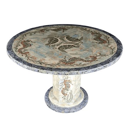 Mesa 1,20 Ø mosaico de Ônix azul Ref. Cavalo-marinho